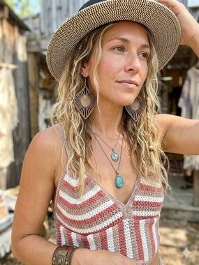Sunburst laser cut wooden Teardrop Earrings w resort vacay beach hippy vibe